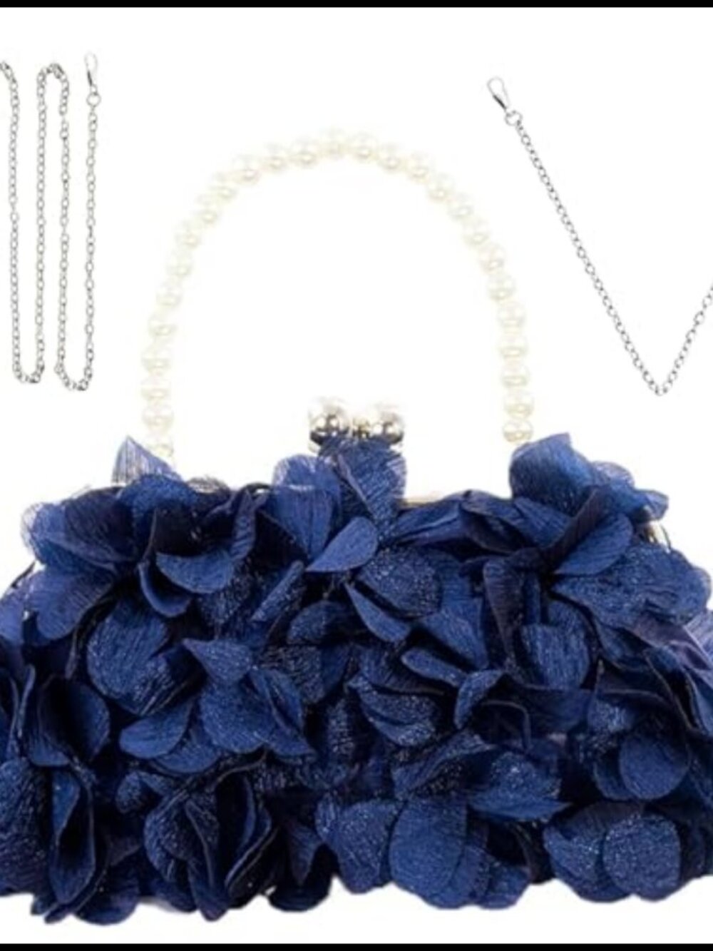 Elegant Floral Pleated Fabric Clutch Evening Bag Detachable Chain Wedding Party